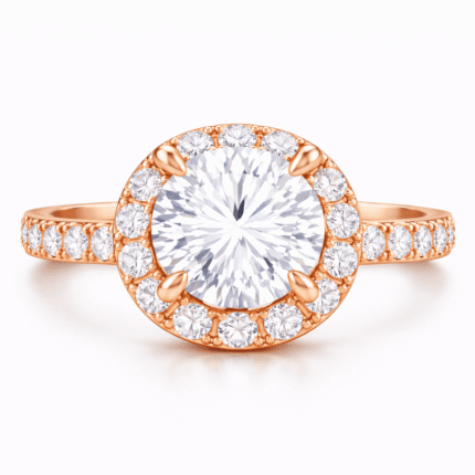 1.72 Carat 25 Lab-Grown Diamond Halo Engagement Ring in 14K 18K Rose Gold