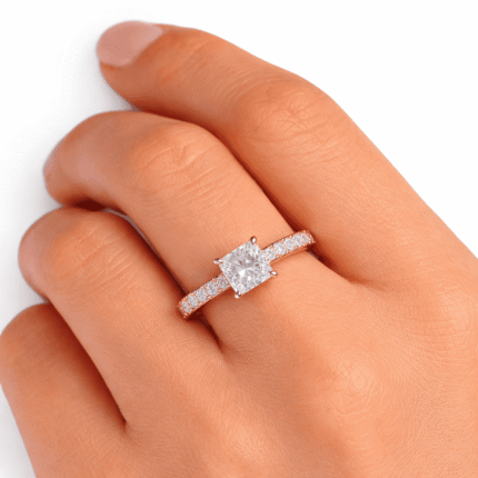 1.48 Carat 17 Lab-Grown Diamond Princess Cut Engagement Ring in 14K 18K Yellow/White/Rose Gold & Platinum