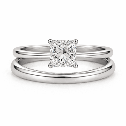 1 Carat Lab-Grown Diamond Princess Cut Engagement Ring & Wedding Band Set in 14K 18K Platinum
