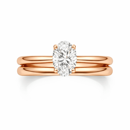 1 Carat Lab-Grown Diamond Oval Cut Engagement Ring & Wedding Band Set in 14K 18K Rose Gold