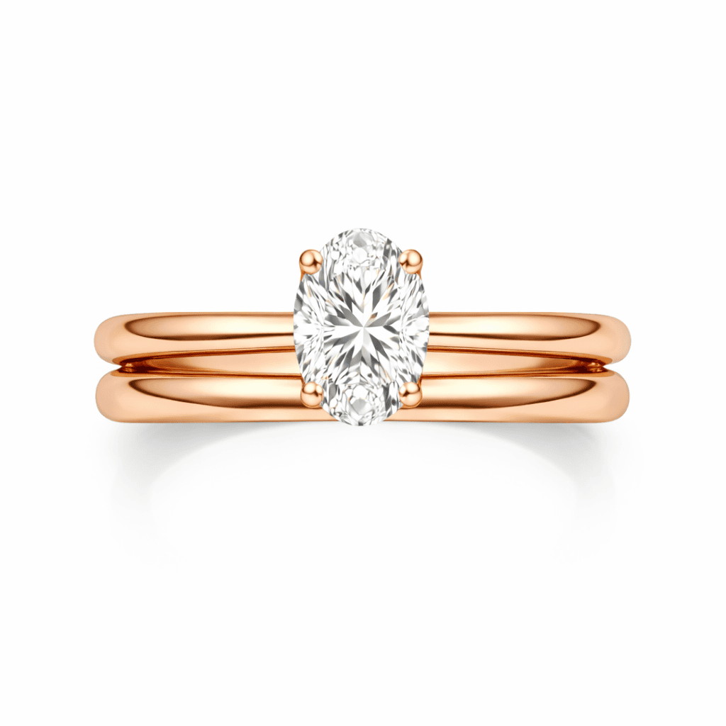 1 Carat Lab-Grown Diamond Oval Cut Engagement Ring & Wedding Band Set in 14K 18K Rose Gold 1 Carat Lab-Grown Diamond Oval Cut Engagement Ring & Wedding Band Set in 14K 18K Rose Gold