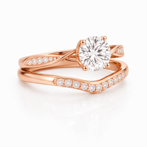 1.50 Carat 21 Lab-Grown Diamond Round Cut Bridal Set in 14K 18K Rose Gold